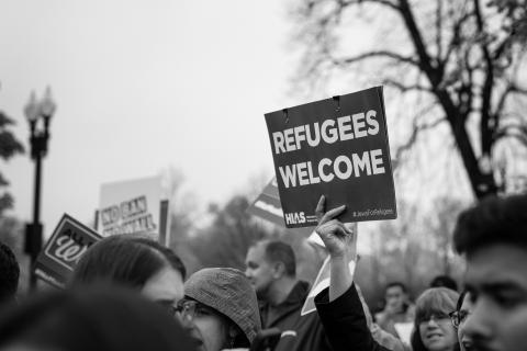 Refugee Welcome sign at U.S. Supreme Court by Flickr Lorie Shaull