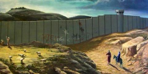 Nativity Wall believed to painted by British graffiti artist Banksy.